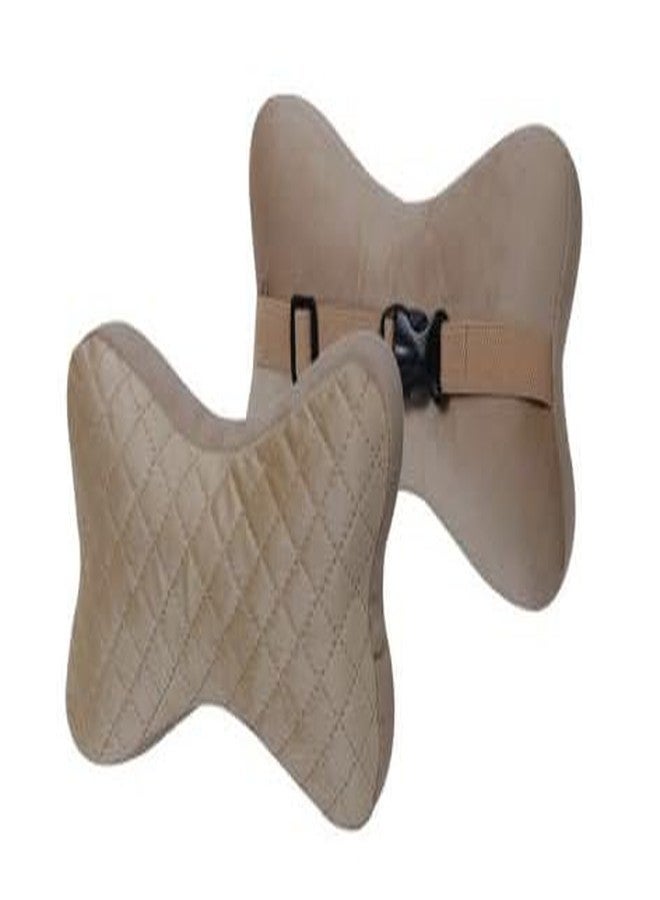 SOROO Memory Foam Bone Shaped CAR Neck Pillow Compatible for Indica Beige (Pack of 2). - Image 2